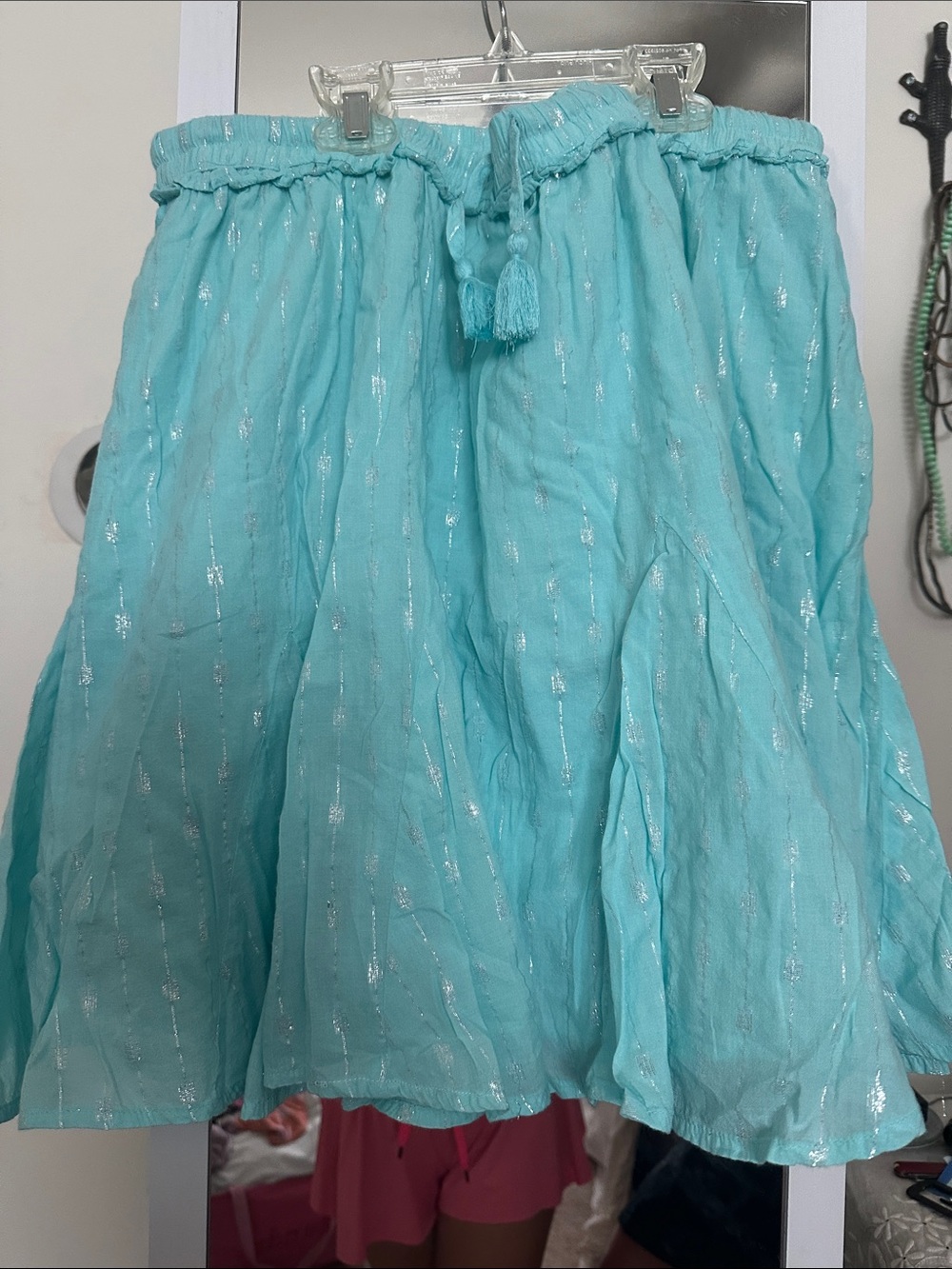 crown & ivy Aqua Tiered A-Line Skirt with Tassel Waist